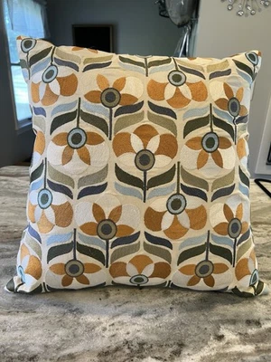 Crate & Barrel Adalie Floral Embroidered  Pillow  w/ Feather/Down Insert 18x18 - Image 1 of 4