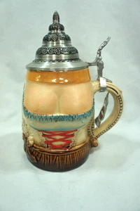 NEW Rare German Made Original King Dirndl & Lederhosen Lidded Beer Stein - Picture 1 of 10