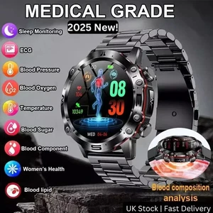 UK 2025 New Medical Grade Smart Watch Blood Pressure Oxygen Heart Rate Bluetooth - Picture 1 of 23