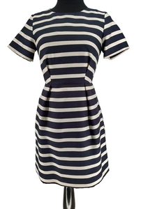 H & M Woman NEW Blue Stripe Fit&Flare Dress Size 6 Expose Back Zip Lined Pleats - Picture 1 of 15