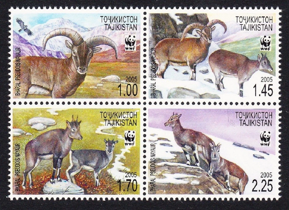 Tayikistán WWF Bharal 4v bloque de 4 2005 MNH Sc#266 a-d SG#282-285 MI#392-395 Foto 1 de 1