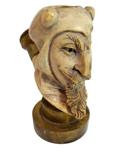 Vintage geschnitzte Meerschaum Teufel Mephistopheles Pfeife Glasaugen auf Messingständer - Bild 1 von 19