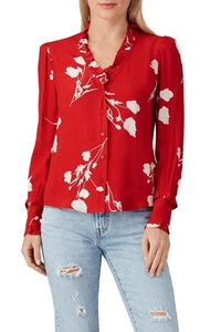 Camisa para mujer ba&sh roja floral dama manga larga cuello en V talla L - Imagen 1 de 11