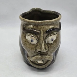 Ugly Face Joke Cup w/ Nostril Holes Southern Folk Art Pottery 4" Signed Hines - Picture 1 of 15