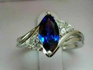 3Ct Marquise Cut Lab Created Sapphire Women's Wedding Ring 14K White Gold Plated - Picture 1 of 7