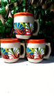 Set of 3'Jarritos de Barro' Mexican Talavera Style 16 Oz Red Clay Mugs