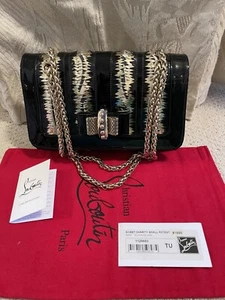 CHRISTIAN LOUBOUTIN GOLD CREAM SWEET CHARITY BLACK PATENT LEATHER BAG: NWT - Picture 1 of 12