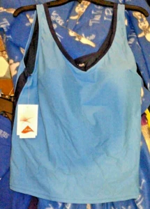 NWT Blair 16 W Tankini Swim Top W BUILT IN BRA BLUE W BLACK FREE SHIPPING - Picture 1 of 2