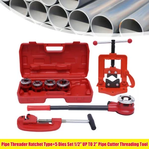 5 Size Pipe Threader 3/8'', 1/2'', 3/4'', 1'', 1-1/4'' Dies Set w/Handle BSPT - Picture 1 of 17