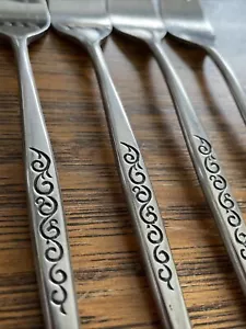 Vtg MCM JAPAN 6.5 Inch Vines Handle Stainless Forks Flatware Silverware - Picture 1 of 11