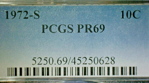UNITED STATES UNC. 1972-S PCGS PR69 ROOSEVELT CLAD DIME-KM#195a Cover