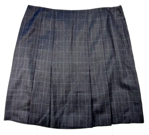 Wool Pleated Plaid Skirt Windowpane Lined Gray 16 Career Preppy Twee Academia - Picture 1 of 8
