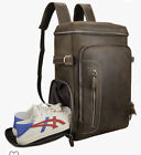 LANNSYNE Men's Vintage Full Grain Leather Backpack for 18" Laptop Travel Hiking