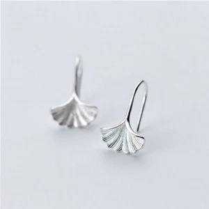 Preciosos pendientes colgantes de gancho de plata esterlina 925 hoja de ginkgo biloba A1121 - Imagen 1 de 7