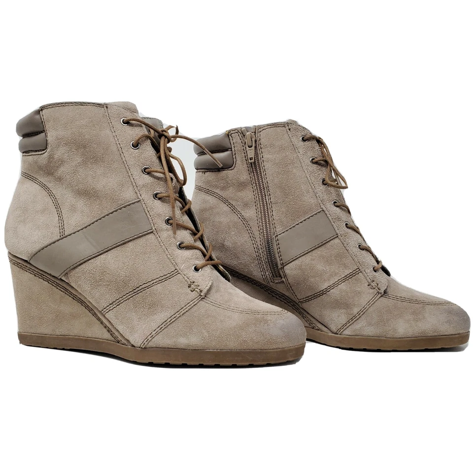 Naturalizer Paitlyn Lace Up Ankle Wedge Boots Taupe 10 W - Image 1 of 4