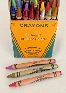 70er Jahre 69 Cent BOX 48 Vintage Crayola Buntstifte seltene Farben Distel/Lachs/Olivgrün - Bild 1 von 9