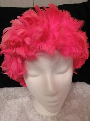 Vintage Feather Pink with White Tips -Wig Hat/ Net Interior / med to large size- - Image 1 of 4