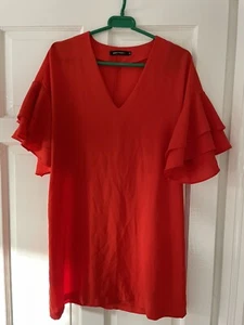 Womens Bisous Project Orange / Coral Shift Dress with flutter Sleeve Size Medium - Picture 1 of 8