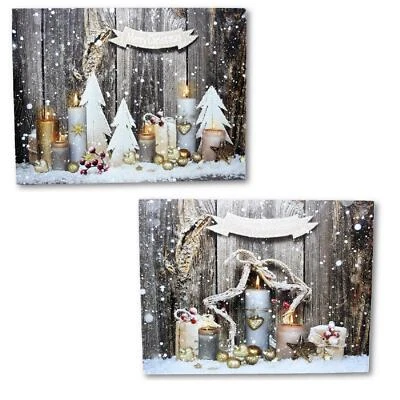 2 Wandbilder Merry Christmas LED beleuchtet 40 x 30 cm Kerzen Weihnachten - Bild 1 von 4