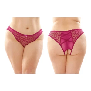 Crotchless Lace & Mesh Panty Criss-Cross Panel Back 6-Pack Berry Queen Size - Picture 1 of 2