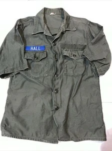 US Military Shirt Mens 16 1/2x36 Green Cotton Sateen OG 107 Vietnam Era 1971 SS - Picture 1 of 9