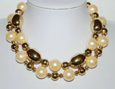 COLLAR GARGANTILLA DE COLECCIÓN GIVECHY GRANDE AUDAZ PASARELA ALTA COSTURA CUENTAS DORADAS PERLAS DE IMITACIÓN Foto 1 de 4