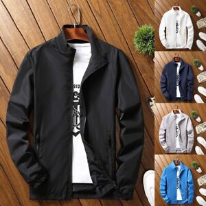 Casual Men's Grey Windbreaker Zip up Jacket Light Outwear Coat Tops Cardigan