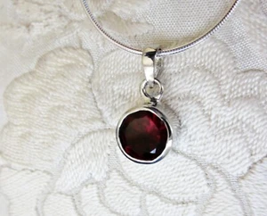 Garnet Bezel Set Pendant and 18 inch Chain, 925 Sterling Silver, 1.5 ct - Picture 1 of 4