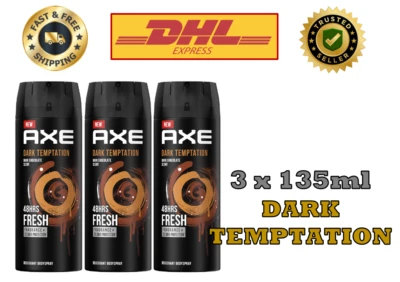 3X 135ML Axe DARK TEMPTATION 48Hour Fresh Deodorant Body Spray Fragrance For Men - image 1 of 4