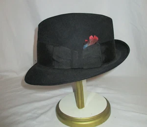 Vintage 50er Herren schwarz Fell Filz Fedora Hut Carson Pirie Scott The Men's Store - Bild 1 von 8