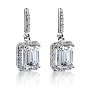 Dorian Drop Dangle Halo Emerald Cz Sterling Silver Womens Ginger Lyne Collection - Picture 1 of 5