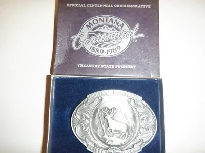 Hebilla de cinturón del centenario de Montana (ciervo mula con zafiro) Foto 1 de 4