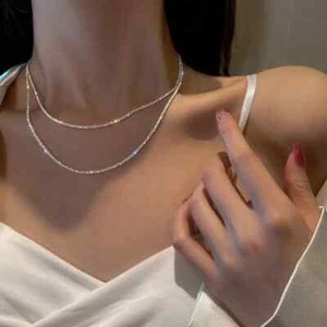 Popular Collar Brillante Para Mujer Gargantilla Cadena Clavícula Color Plata Moda... - Imagen 1 de 7