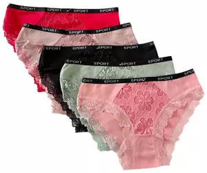 Lot 5 Women Bikini Panties Brief Floral Sexy Lace Cotton Underwear (#5211) - Picture 1 of 6