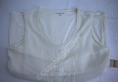 NUEVA Blusa sin mangas Coldwater Creek con cuentas de gasa para mujer talla M (10-12) Foto 1 de 4