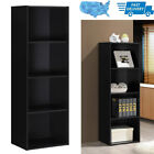 Black 4-Shelf Wood Bookcase Open Storage Bookshelves Shelving Display Cabinet Us