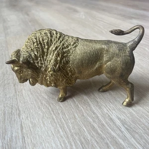 Vintage gold-gilt sculpture figurine American Bison Metal Buffalo Figurine Art - Picture 1 of 9