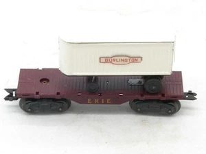Marx Trains O Gauge 8 Wheel Erie Piggyback Flat Car with Burlington Trailer - Picture 1 of 12