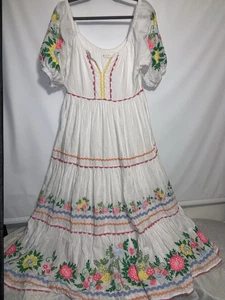 Vestido de lino blanco con flores silvestres Roller Rabbit para mujer talla mediana manga corta forrado - Imagen 1 de 10