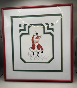 P. Buckley Moss #194 aus 2000 "Kiss Me Kris" gerahmter Weihnachtsmann Druck signiert - Bild 1 von 7
