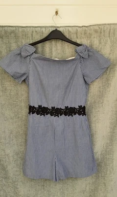 GIRLS PLAYSUIT,BLUE STRIPED,NAUTICAL,RIVER ISLAND,50S,60S,80S RETRO LOOK,AGE 11 - Image 1 of 4