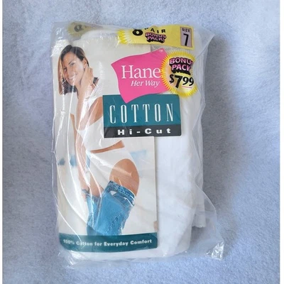 复古 Hanes Hi Cut 棉内裤内衣 8 双奖金包女式 7 NOS 1999 — 第 1/4 张图片