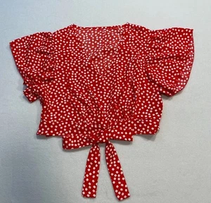 Shein Blouse Top Womens Large Red Floral Crop V-Neck Flutter Sleeve Pullover - Picture 1 of 11