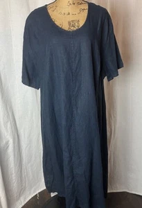 Flax Sheath A-Line Dress Navy Blue Linen Short Sleeve Sz 3G 24-26 Lagenlook - Picture 1 of 6