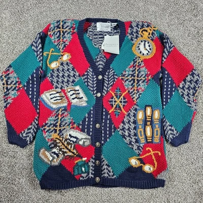 Cárdigan Suéter Vintage Islas del Norte Adulto XL Maestro Escuela Colorido Argyle Foto 1 de 4
