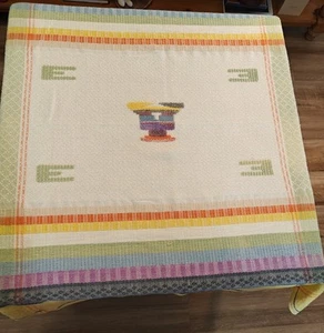 Tablecloth Vintage Festive Bright Multicolor Woven Mexican Southwest 48” X 46" - Picture 1 of 6