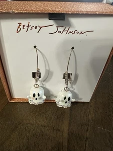 Orecchini pendenti strass Betsey Johnson Halloween fantasmi brillano al buio nuovi - Foto 1 di 5