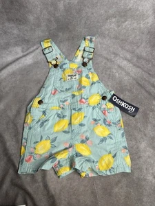 NEW! OshKosh B'gosh Toddler Girls' Lemon Shortalls - Aqua Yellow 18m 18 Month - Picture 1 of 6