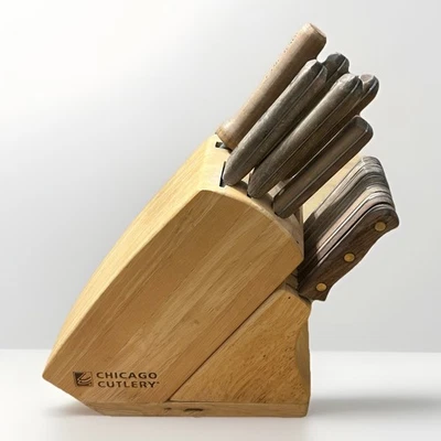Juego de cuchillos vintage Chicago Cutlery 11 piezas bloque de madera incluido mango de nogal EE. UU. Foto 1 de 4