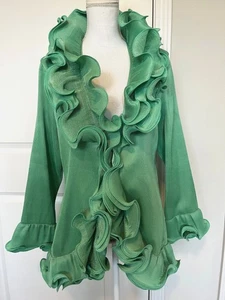 Giacca donna vintage Jerry T verde con volant taglia XL poliestere leggera elegante audace - Foto 1 di 7